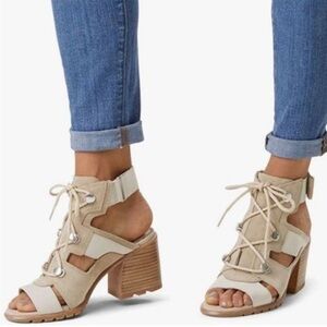 Sorel Nadia Strappy Lace Up Suede Sandals Size 5 In Ancient Fossil